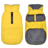 Petglad dog winter coat yellow front view shows warm fleece lining for chilly walks