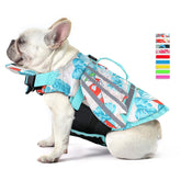 Petglad Wings dog life jacket front view with Hawaiian floral pattern for visibility.