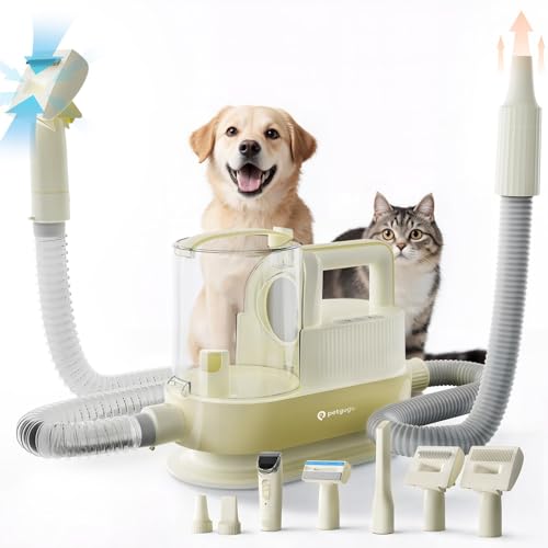 PETGUGU M1 Pro Cream grooming kit vacuum in action for shedding cleanup