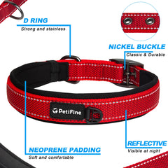 PetiFine neoprene-padded dog collar reduces neck irritation during activity.