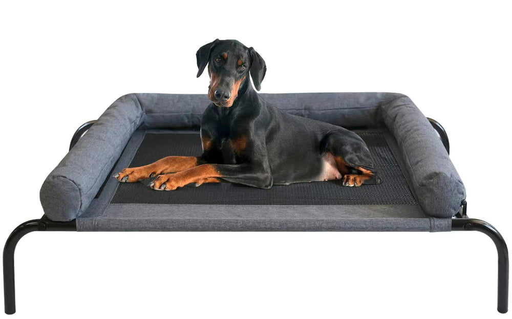 PETIME Cooling Elevated Bed, assembled, demonstrates stable frame and plush bolster for cozy support.