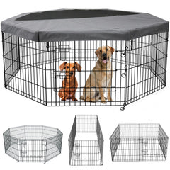 PETIME foldable dog pen top cover provides shade during outdoor play.