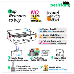 Petisfam portable cat litter box with handle for easy hotel-room transport.