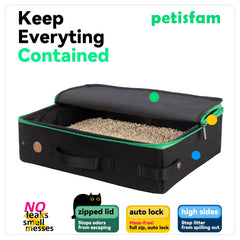 petisfam portable travel litter box folded flat, easy storage for travel gear