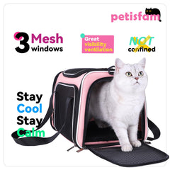 petisfam soft carrier with escape-proof zippers for secure travel.