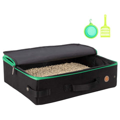 Petisfam Travel Light litter box side view demonstrates ultra-portable design for on-the-go cats
