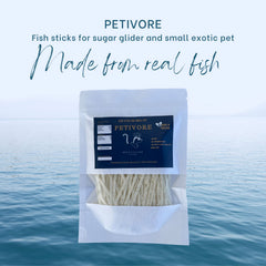 PETIVORE fish-stick close-up bite texture for small pets.