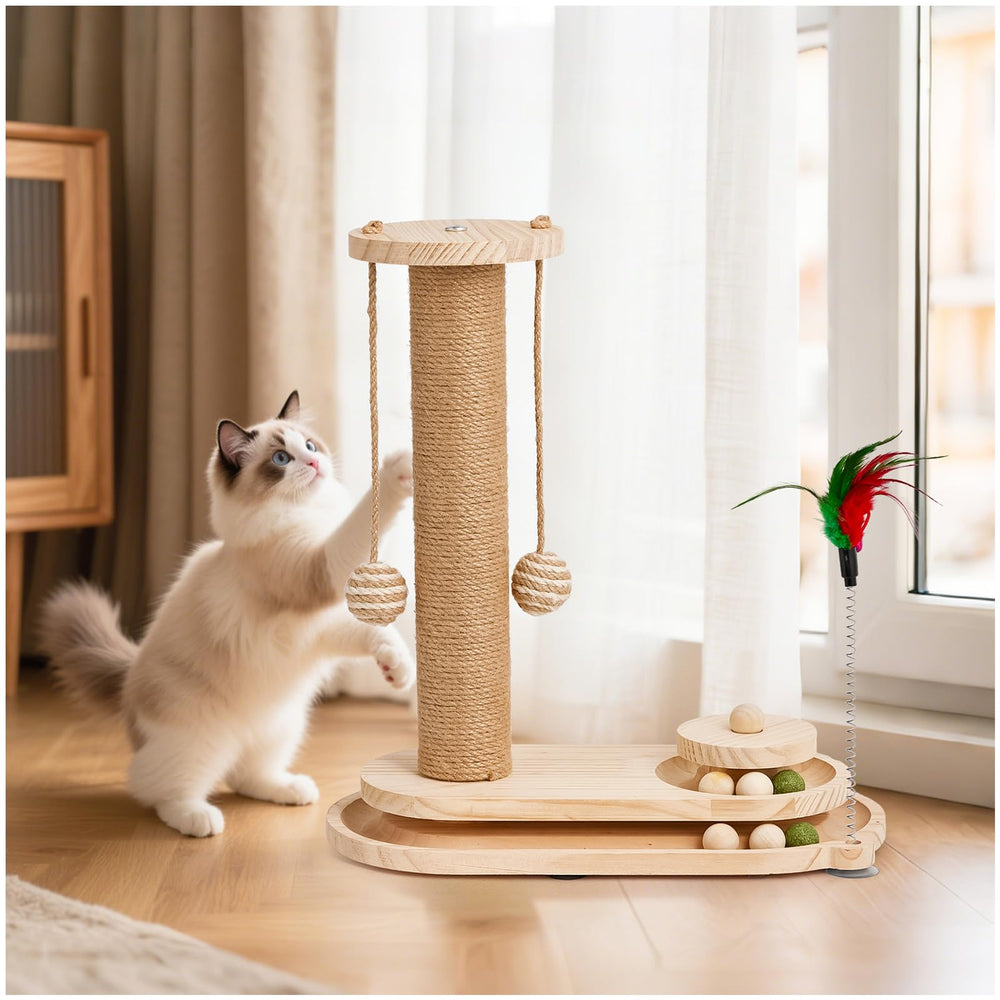 Petjoyi cat scratching post base stabilizes play for energetic indoor cats.