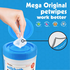 Petkin Mega PetWipes used on face, paws and ears.