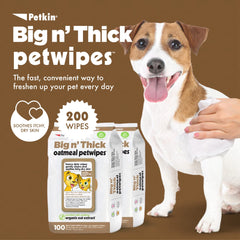 Closeup of large 7x11 inch Petkin wipes for efficient full-body cleanups.