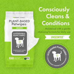 Petkin Plant-Based PetWipes used on a dog's face and paws during daily care.