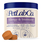 PetLab Co. Allergy & Immune Daily Probiotics bottle with dog chews for gut support.