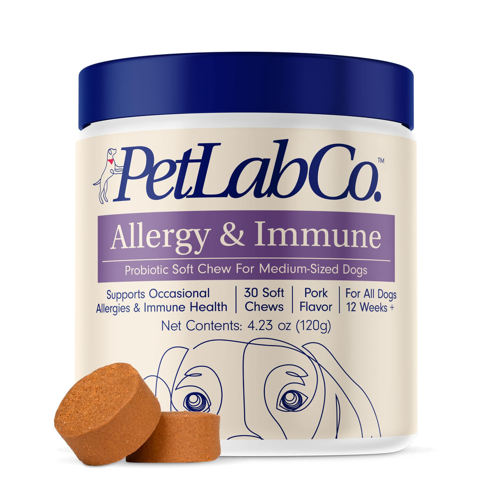 PetLab Co allergy-immunity probiotics bottle supports daily gut balance.