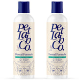 PetLab Co dental water additive being poured targeting tartar buildup for cleaner teeth.
