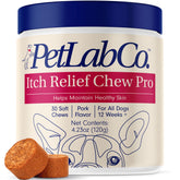 PetLab Co Itch Relief Chew Pro bottle on shelf signaling seasonal skin care