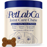 PetLab Co Joint Care Chews bottle close-up shows salmon flavor for easy administration.
