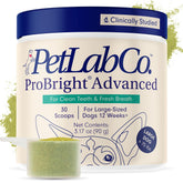 PetLab Co ProBright dental powder tub packaging targets tartar for large dogs