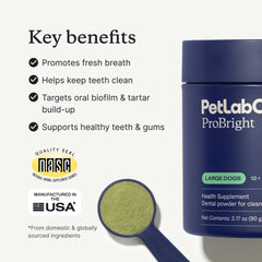 PetLab Co ProBright large-dog formula scoop shown for accurate dosing