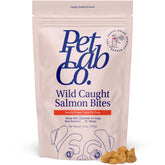 PetLab Co. Wild Caught Salmon Bites bag showing skin and coat health benefits