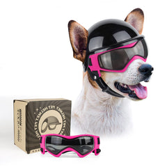 PETLESO dog goggles and helmet pink set shown together for outdoor use.