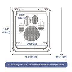 Petleso dog screen door in use by a small dog heading outdoors.