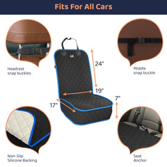Petloox front seat dog cover non-slip backing prevents shifting on bumpy rides.
