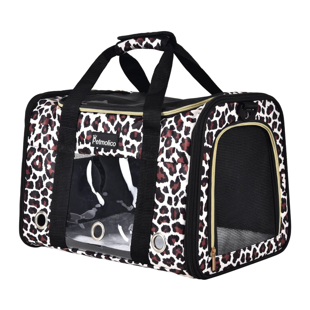 Petmolico cat carrier Leopard top view, compact for air travel.