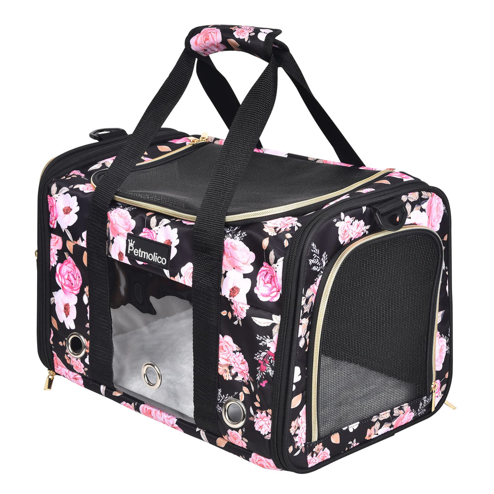 Petmolico cat carrier front view in pink peony for small to medium cats.