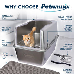 PetNamix XXL with 16-inch high sides highlighting spill prevention for large cats.