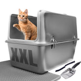 PetNamix XXL stainless steel litter box with lid top view showing privacy enclosure and splash protection.
