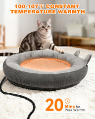 PETNF heated cat bed view showing steady warmth for cold indoor nights