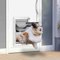 Petoasis heavy-duty door frame close-up in aluminum shows rust-resistant durability for active dogs