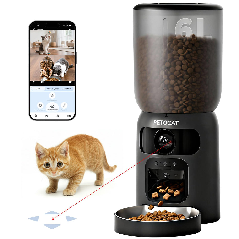 PETOCAT AI Automatic Feeder front view with 6L hopper for scheduled meals