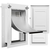 PETOUCH medium iron dog door shows automatic closing magnetic flap for hands-free entry and wind resistance.