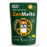 PetPax Co Calming Strips for dogs with cheese flavor promote calmer behavior during stress.