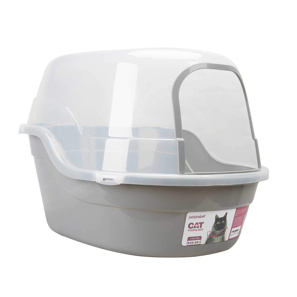 Petphabet Jumbo hooded litter box gray front view supports two-cat setups