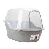 Petphabet Jumbo hooded litter box gray front view supports two-cat setups