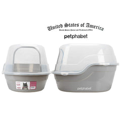 Petphabet Jumbo hooded litter box gray top view demonstrates quiet private area
