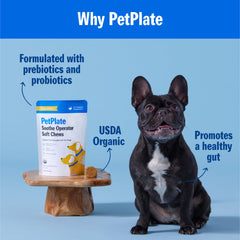 PetPlate Soothe Operater label close-up emphasizes organic ingredients for sensitive digestion.