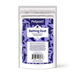 Petpost Chinchilla Bath Dust packaging in a reusable jar for at-home baths.
