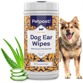 Petpost Large Dog Ear Cleaner Wipes pack open for quick, gentle ear cleaning.