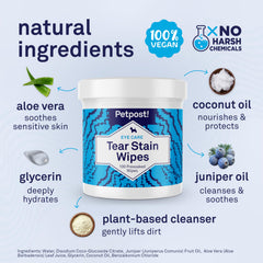 Petpost Tear Stain Remover Wipes presoaked pads ready for quick tear stain touchups.