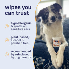 Petpost Wipes on dog ear during cleaning demonstrating easy application