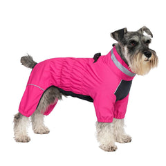 PetPromate winter snowsuit back-zipper allows quick on/off with leash access