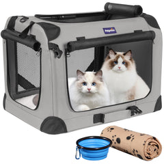 Petprsco large cat carrier setup demonstrates quick-fold design for easy travel.