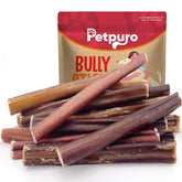 PETPURO bully sticks 6-inch pack - low-odor, long-lasting beef chews for dogs.