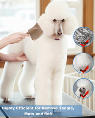 Petqueen doodle grooming brush in action removing tangles from a large dog