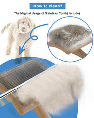 Petqueen brush with stainless steel comb for easy cleanup of hair
