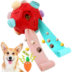 Petration Dog Snuffle Ball side view with colorful strips for enrichment