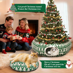 Petrendy Christmas Tree Cat Tunnel washable mat section for easy cleaning after play.